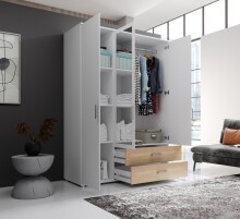 Kleiderschrank >Ivar< in Weiß Abs. Eiche Sonoma - 125x190x51cm (BxHxT)