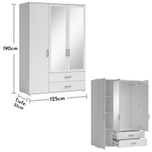 Kleiderschrank >Ivar< in Weiß - 125x190x51cm (BxHxT)