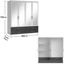 Kleiderschrank >Ivar< in Weiß Abs. Graphit - 180x190x51cm (BxHxT)
