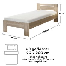Bett >Cannes< in Eiche Sonoma - 95x71x204cm (BxHxT)