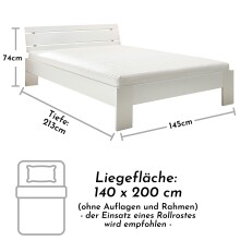 Bett >Brest< in Weiß HGL - 145x73x213cm (BxHxT)