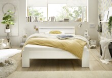 Bett >Brest< in Weiß HGL - 145x73x213cm (BxHxT)