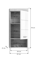 Wandhängeschrank >Lambada< in sonoma eiche hell/weiß - 37x79x24cm (BxHxT)