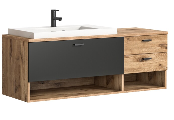 Waschbeckenunterschrank >Grado< in nox oak - 140x50x48cm (BxHxT)