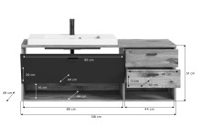 Waschbeckenunterschrank >Grado< in nox oak - 140x50x48cm (BxHxT)