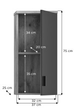 Wandhängeschrank >Grado< in nox oak - 37x75x25cm (BxHxT)