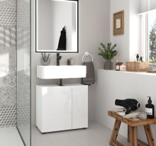 Waschbeckenunterschrank >Vira< in weiß/weiß hochglanz - 60x56x34cm (BxHxT)