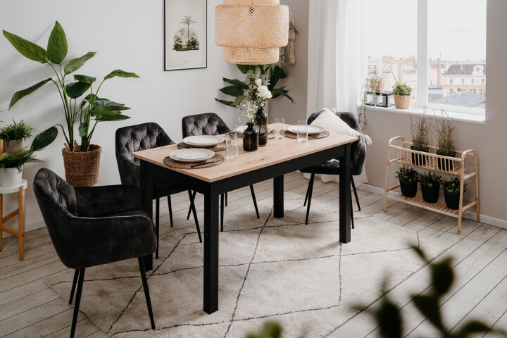 Esstisch >Coburg< ausziehbar 180cm, Artisan Eiche / Schwarz - 140/180x76,5x80 (BxHxT)