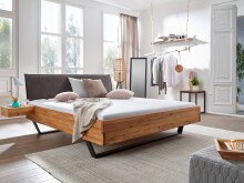 Bett >BE-0573< in braun aus Wildeiche massiv geölt - 205x95x213cm (BxHxT)