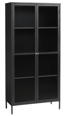 Vitrine >Barcelona< in Schwarz mit geriffelten Glaseinsätzen 5 mm , Sicherheitsglas