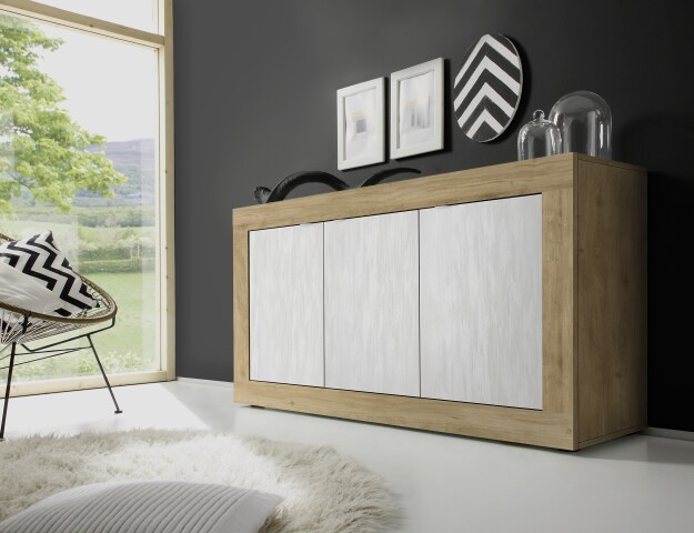 Sideboard >Belinda< in Eiche Cadiz / Weiss - 160x86x43cm (BxHxT)