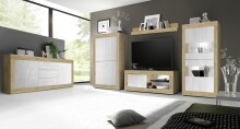Sideboard >Belinda< in Eiche Cadiz / Weiss - 210x86x43cm (BxHxT)