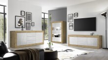 Sideboard >Belinda< in Eiche Cadiz / Weiss - 210x86x43cm (BxHxT)