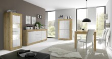 Vitrine >Belinda< in Eiche Cadiz / Weiss - 61x162x43cm (BxHxT)