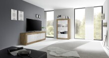 Vitrine >Belinda< in Mercure Holzstruktur / Weiss - 102x162x43cm (BxHxT)