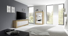 Vitrine >Belinda< in Eiche Cadiz / Weiss - 102x162x43cm (BxHxT)
