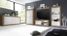 Highboard >Belinda< in Mercure Holzstruktur / Weiss - 102x162x43cm (BxHxT)