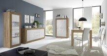Highboard >Belinda< in Mercure Holzstruktur / Weiss - 102x162x43cm (BxHxT)