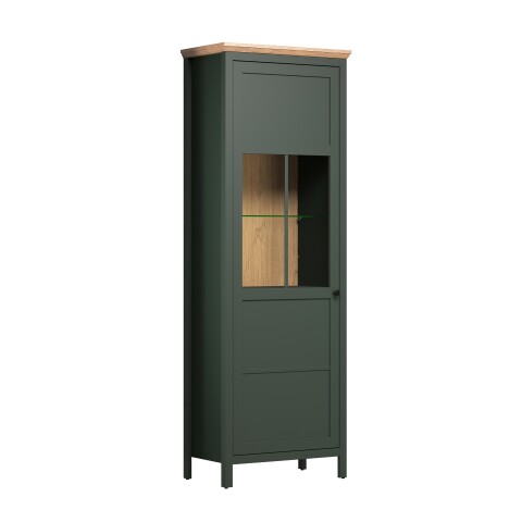Vitrine >Stanton< in Tannengrün / Eiche - 69x198x39cm (BxHxT)