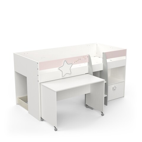Kinderbett >Savannah< in matt weiss/grau/rosa - 204x103x109 (BxHxT)
