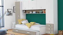 Einzelbett >Tidy< in matt weiss aus Holzwerkstoff - 94x42x203cm (BxHxT)