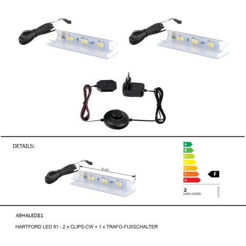 LED Glaskantenbeleuchtung >Hartford< in Kaltweiss - 6x1,1x2,2 (BxHxT)