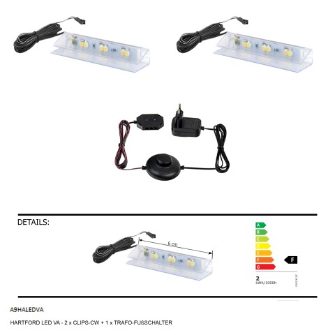 LED Glaskantenbeleuchtung >Hartford< in Kaltweiss - 6x1,1x2,2 (BxHxT)