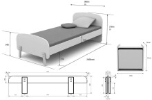 Kinderbett >KIDDY< in rosa aus Massiv Kiefer und MDF - 205,5x72,5x95cm (BxHxT)