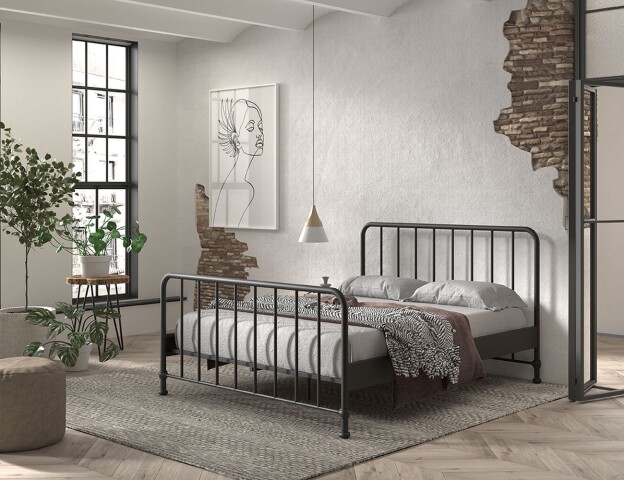 Metallbett >BRONXX< in Schwarz matt aus Metall - 166,5x110x207cm (BxHxT)
