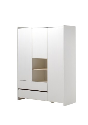 Kleiderschrank >KIDDY< in Weiß aus Massiv Kiefer und MDF - 133x190x55cm (BxHxT)