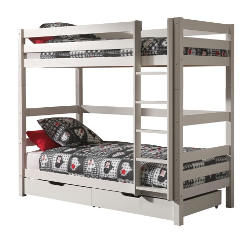 Etagenbett >PINO< in Kiefer massiv weiss lackiert - 210x182x105 (BxHxT)