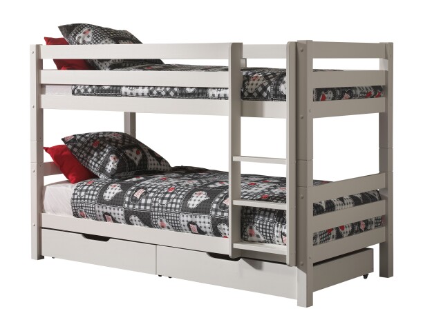 Etagenbett >PINO< in Kiefer massiv weiss lackiert - 210x140x105 (BxHxT)