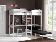 Hochbett >PINO< in Kiefer massiv weiß lackiert - 208x175 (BxH)