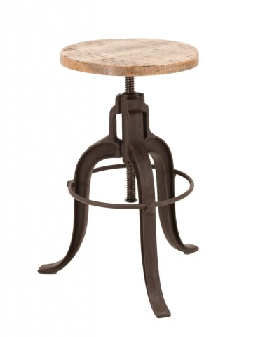 Drehhocker >IRON< in Natur / schwarz aus Massivholz / Metall - 35x55x35 (BxHxT)