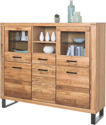 Highboard >Tom-I< in Wildeiche / schwarz aus Teilmassiv - 158x140x40cm (BxHxT)