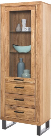 Vitrine >Tom-I< in Wildeiche / schwarz aus Teilmassiv - 67,5x200x40cm (BxHxT)