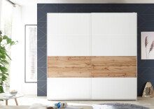 Schwebetürenschrank >Maye< in Weiß/Wildeiche - 215x210x59cm (BxHxT)