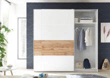 Schwebetürenschrank >Maye< in Weiß/Wildeiche - 215x210x59cm (BxHxT)