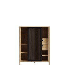 Kommode >Jecho< in Mauvella Eiche / Schwarz - 103,4x129,9x40,2cm (BxHxT)