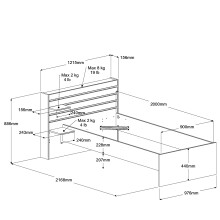 Einzelbett >Escale 1< in Japanische Eiche - 217x122x89cm (LxBxH)