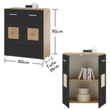 Kommode >Georgia< in Eiche Artisan Nachbildung - 80x92x38cm (BxHxT)