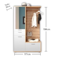 Kompaktgarderobe >Entra< in Eiche Artisan Nachbildung - 117x198x38 (BxHxT)