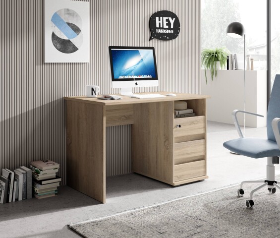 Schreibtisch >Flinn< in Eiche Sonoma hell - 110x75x65cm (BxHxT)