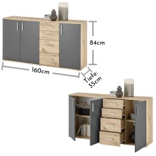 Kommode >BC 1040< in Grau matt - 160x84x35 (BxHxT)