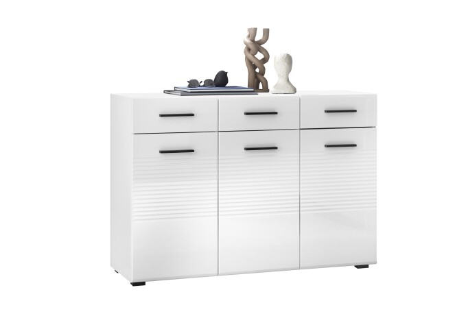 Kommode >BC 1065< in Weiß hochglanz aus MDF - 120x83x40cm (BxHxT)