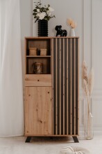 Highboard >Medan< in Artisan Oak / anthrazit  - 80x156x40cm (BxHxT)