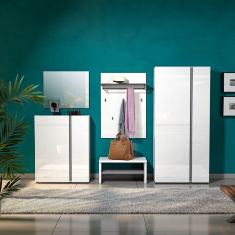 Garderoben-Set >Atrium< in weiß, Holzwerkstoff - 290x196x34cm (BxHxT)