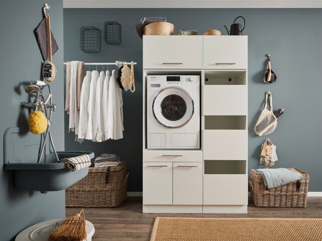 Waschmaschinenumbauschrank >LAUNDREEZY< in weiß - 117,5x200x67,5 (BxHxT)