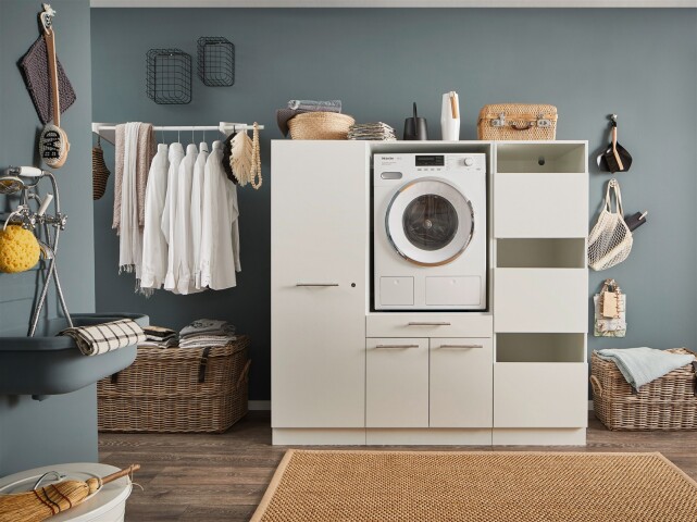 Waschmaschinenumbauschrank >LAUNDREEZY< in weiß - 167,5x162x67,5 (BxHxT)