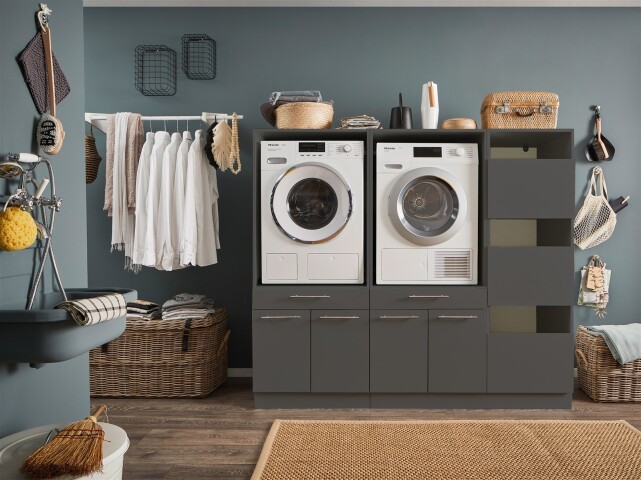 Waschmaschinenumbauschrank >LAUNDREEZY< in anthrazit - 185x162x67,5 (BxHxT)